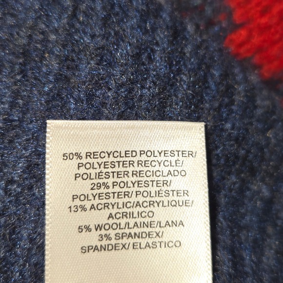 Lucky Brand Fair Isle Heart Cardigan Sweater Navy Red Blue 5BI005 Womens M NEW - Picture 10 of 13